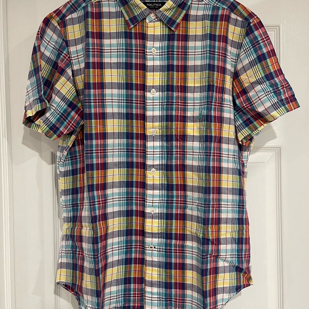 Nautica Red and Blue Casual Button Down Shirt